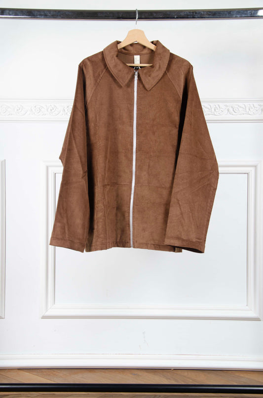 Brown Corduroy Marcadet Zip Jacket - L