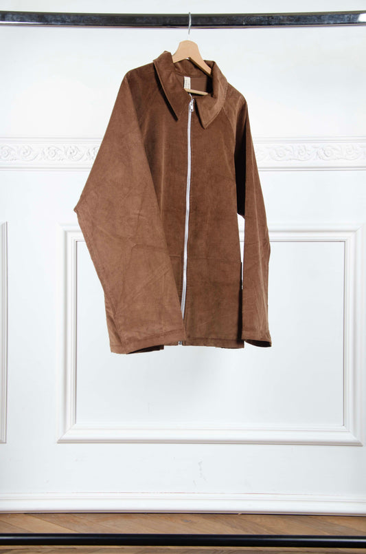 Brown Corduroy Marcadet Zip Jacket - L