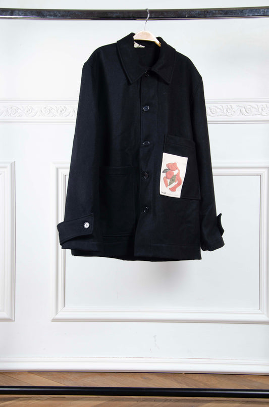 Black Seguin Wool Jacket - L