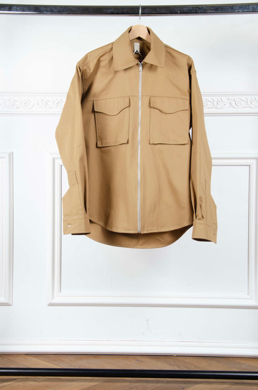 Cotton Twill Sand Zip Jacket - L