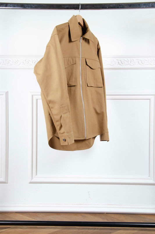 Cotton Twill Sand Zip Jacket - L