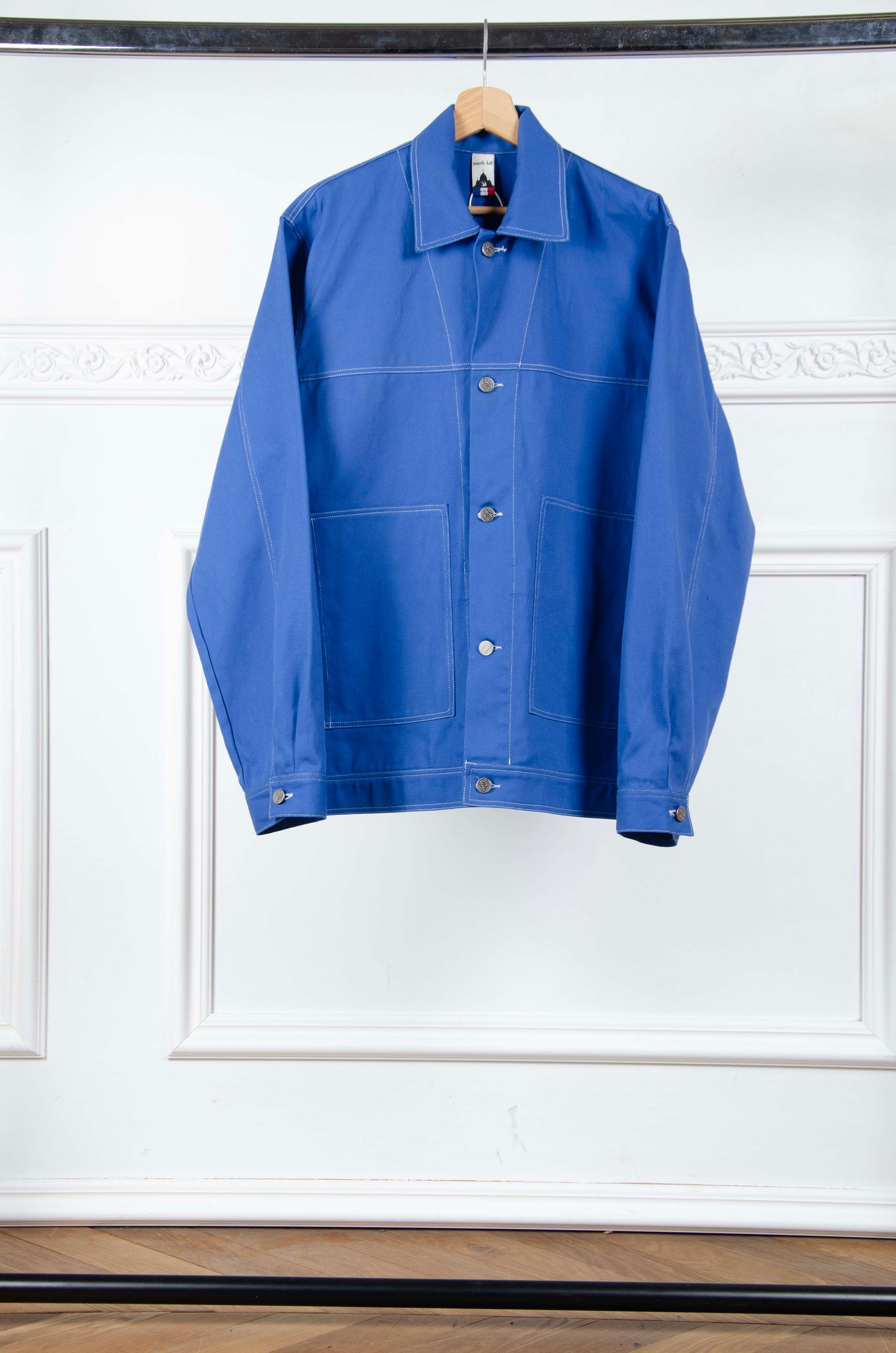 Cotton Twill Blue Button Jacket - M
