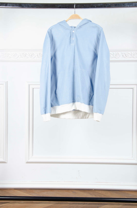 Light Blue Corduroy Hooded Pullover - M