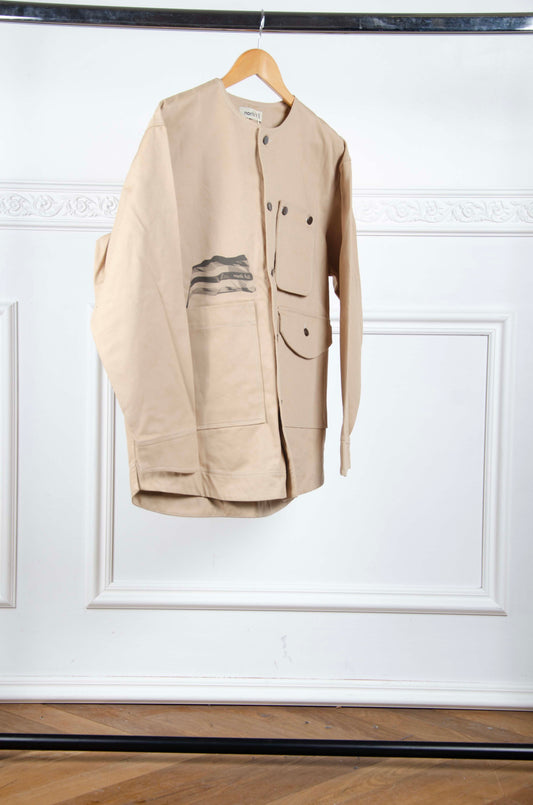 Button Up Sand Printed Jacket - L